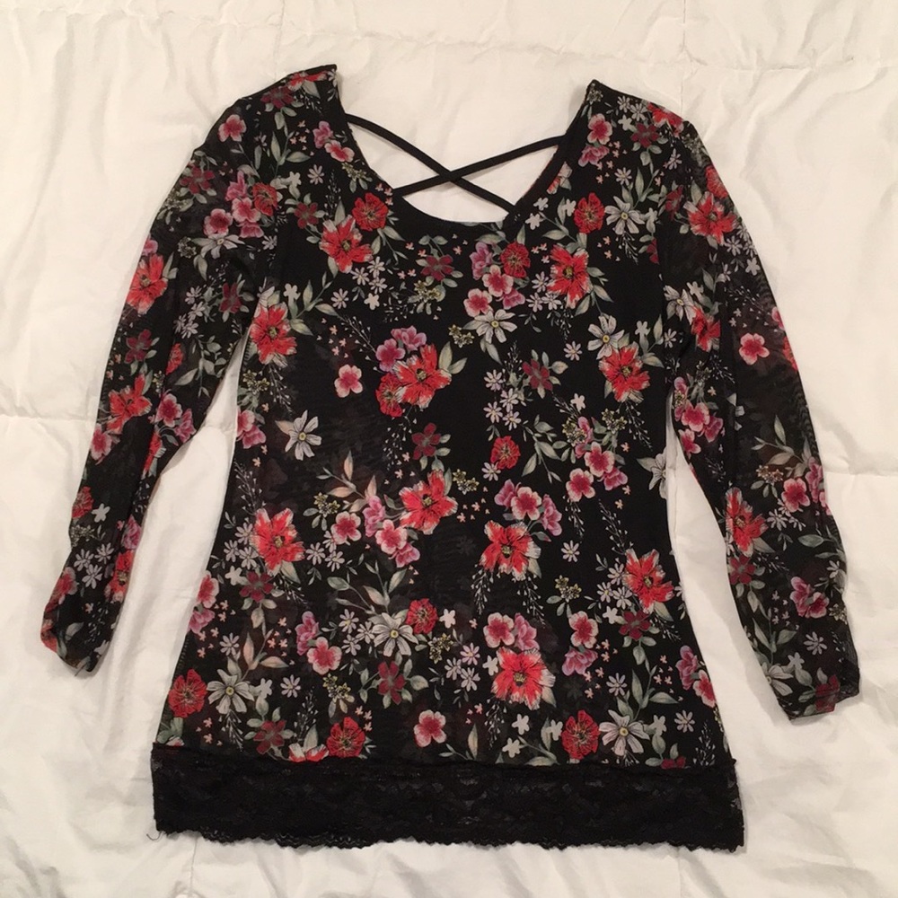 Red & Pink Floral Print 3/4 Sleeve Top